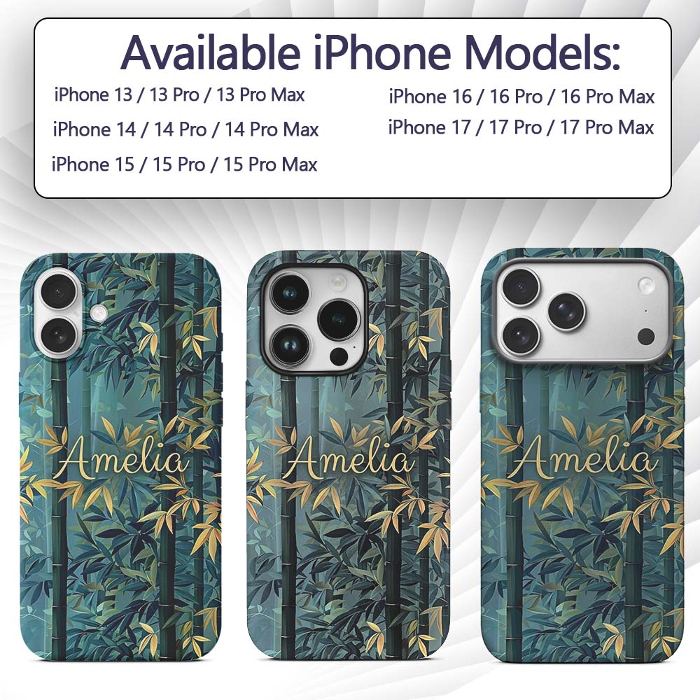 Serene Bamboo Forest with Soft Mist Pattern Asian Custom Name Protective Phone Case Mobile Cover Durable Everyday Smartphone Shock Resistant