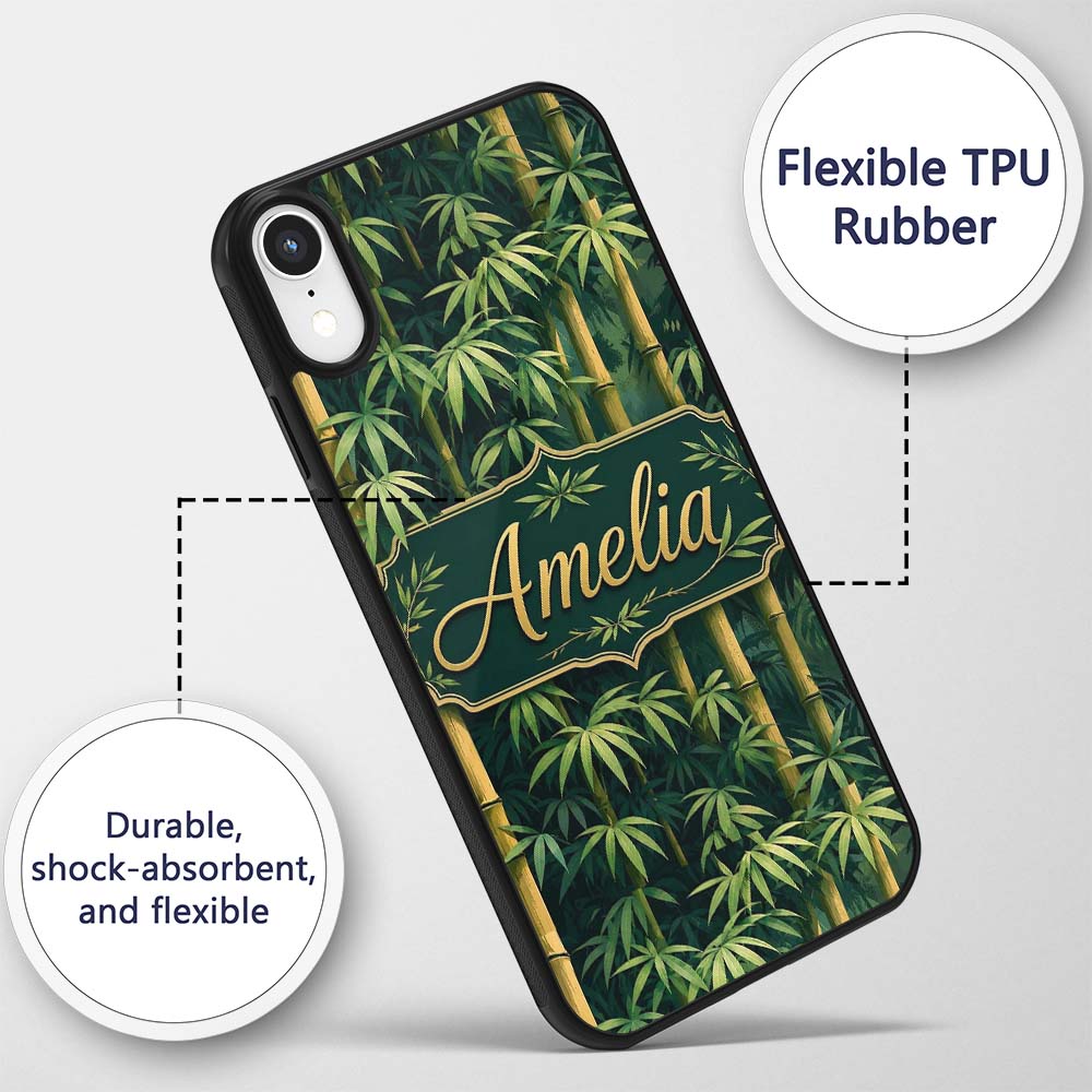 Dense Bamboo Jungle Leaves Seamless Pattern Lush Custom Name Protective Phone Case Mobile Cover Durable Everyday Smartphone Shock Resistant