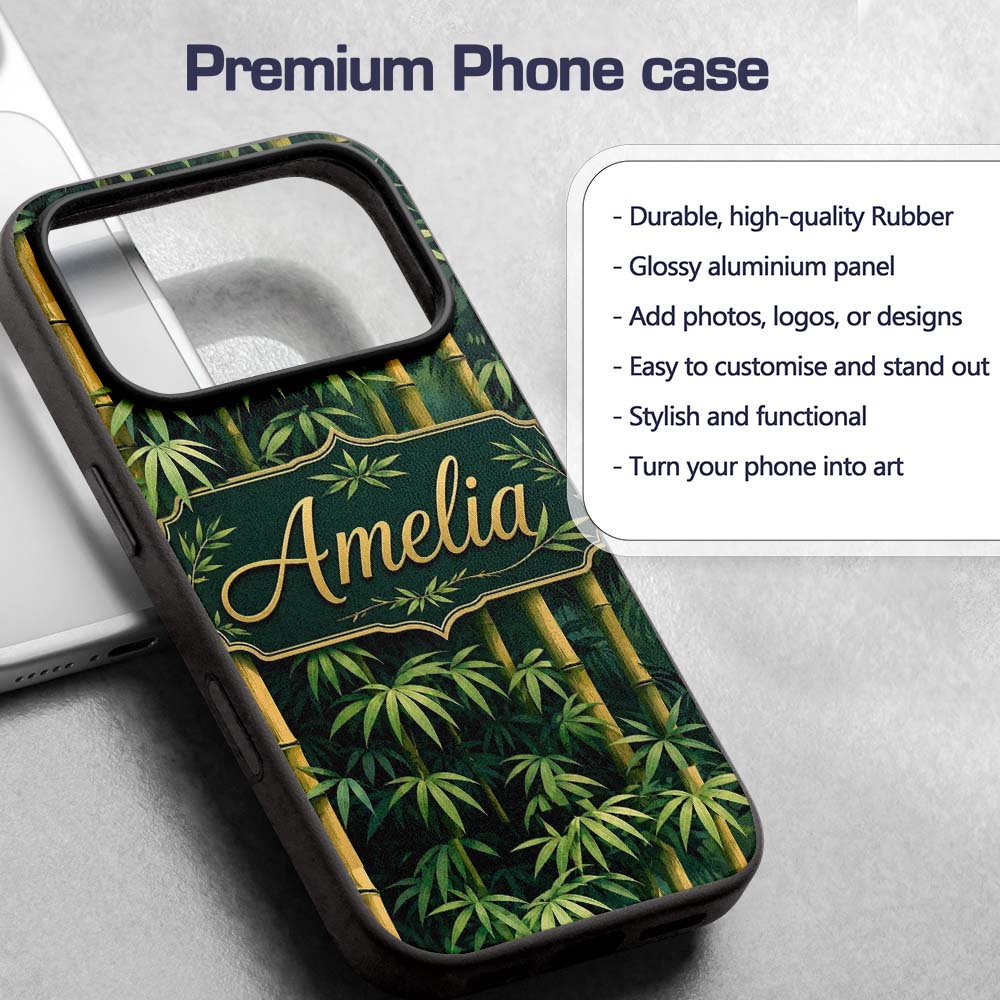 Dense Bamboo Jungle Leaves Seamless Pattern Lush Custom Name Protective Phone Case Mobile Cover Durable Everyday Smartphone Shock Resistant