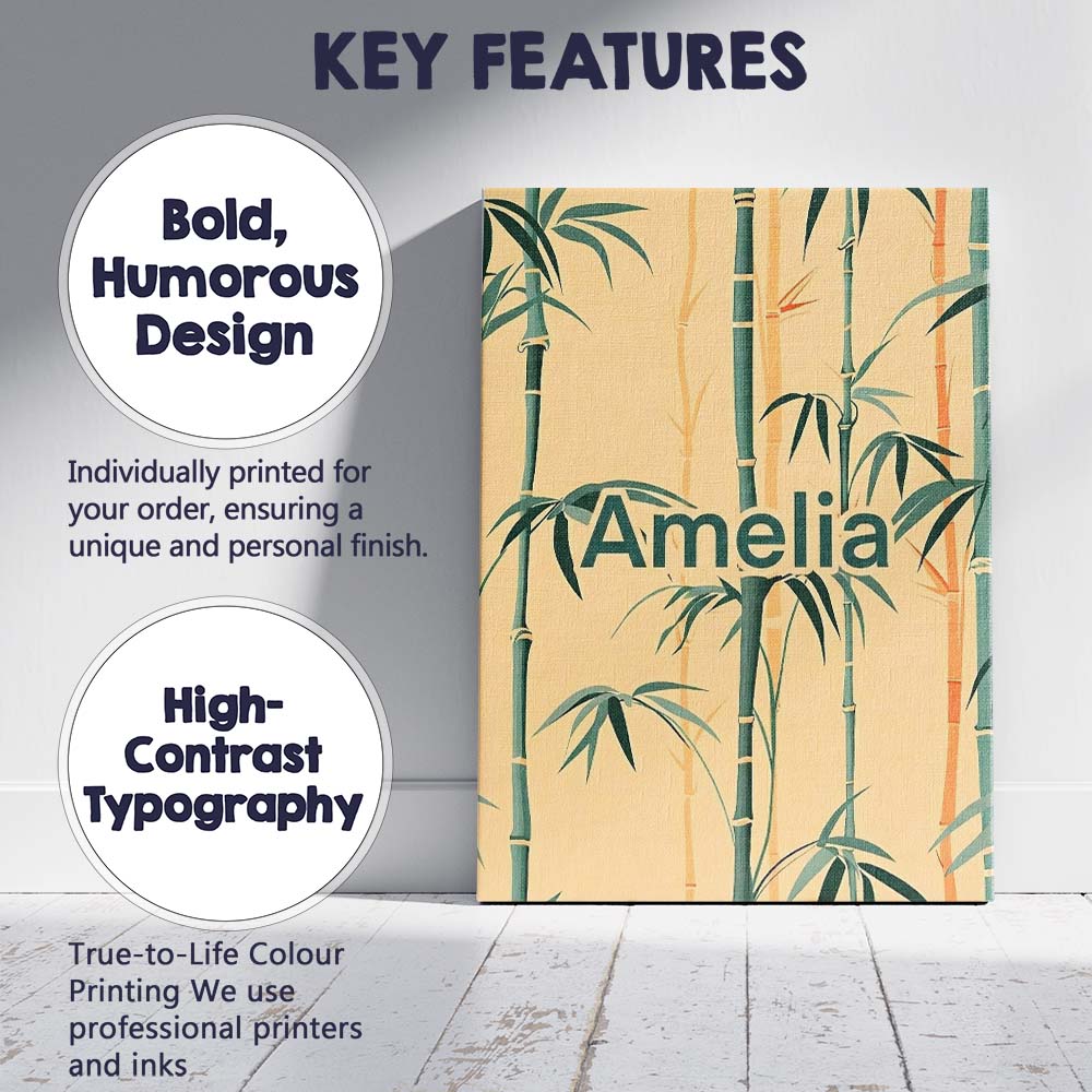 Personalised Name Elegant Bamboo Stalks on Custom Bespoke Contemporary Statement Canvas Wall Art Print Decor Picture Ready to Hang