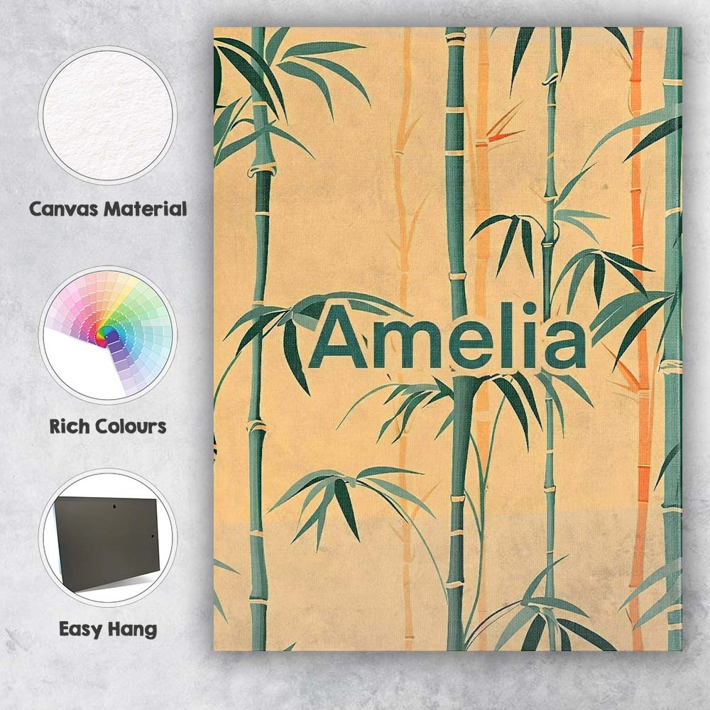 Personalised Name Elegant Bamboo Stalks on Custom Bespoke Contemporary Statement Canvas Wall Art Print Decor Picture Ready to Hang