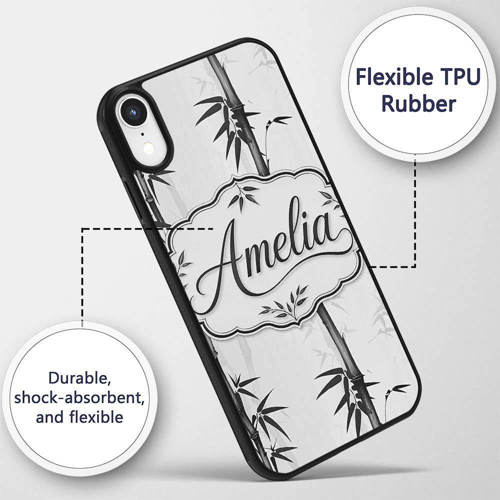 Minimalist Black Bamboo with Soft Mist Background Custom Name Protective Phone Case Mobile Cover Durable Everyday Smartphone Shock Resistant