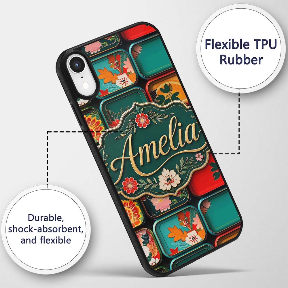Japanese Floral Bento Box Lid Patterns Pattern Custom Name Protective Phone Case Mobile Cover Durable Everyday Smartphone Shock Resistant