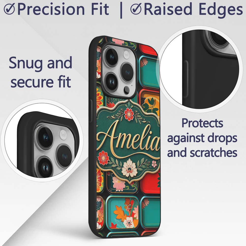 Japanese Floral Bento Box Lid Patterns Pattern Custom Name Protective Phone Case Mobile Cover Durable Everyday Smartphone Shock Resistant