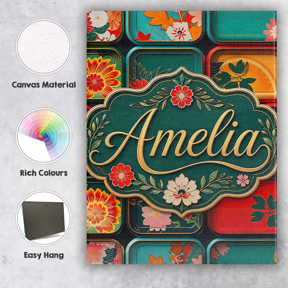 Personalised Name Japanese Floral Bento Box Custom Bespoke Interior Contemporary Canvas Wall Art Print Decor Picture Ready to Hang