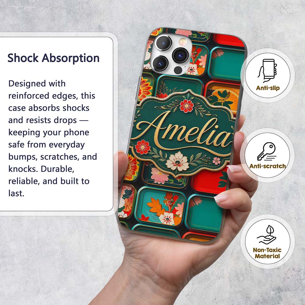 Japanese Floral Bento Box Lid Patterns Pattern Custom Name Protective Phone Case Mobile Cover Durable Everyday Smartphone Shock Resistant