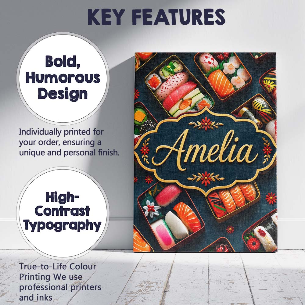 Personalised Name Assorted Sushi Bento Custom Modern Room Accent Elegant Feature Canvas Wall Art Print Decor Picture Ready to Hang
