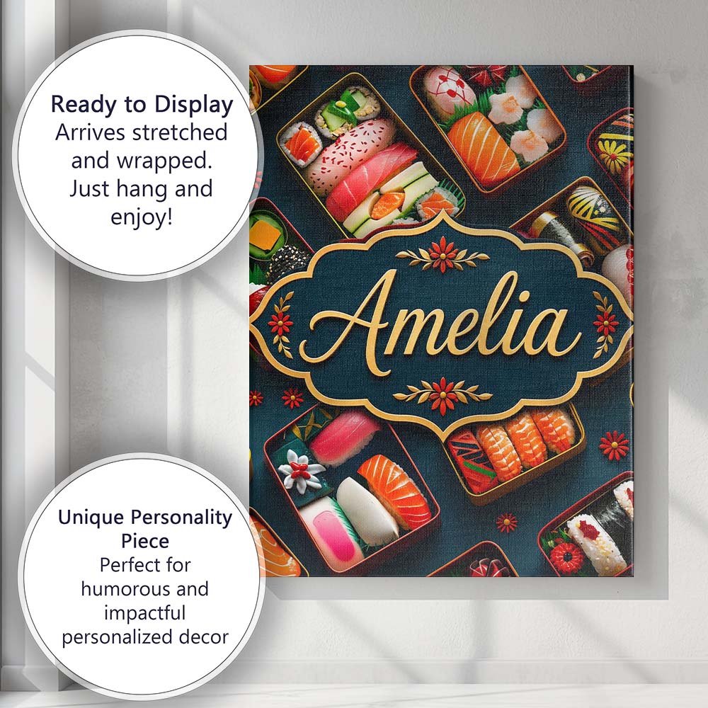Personalised Name Assorted Sushi Bento Custom Modern Room Accent Elegant Feature Canvas Wall Art Print Decor Picture Ready to Hang