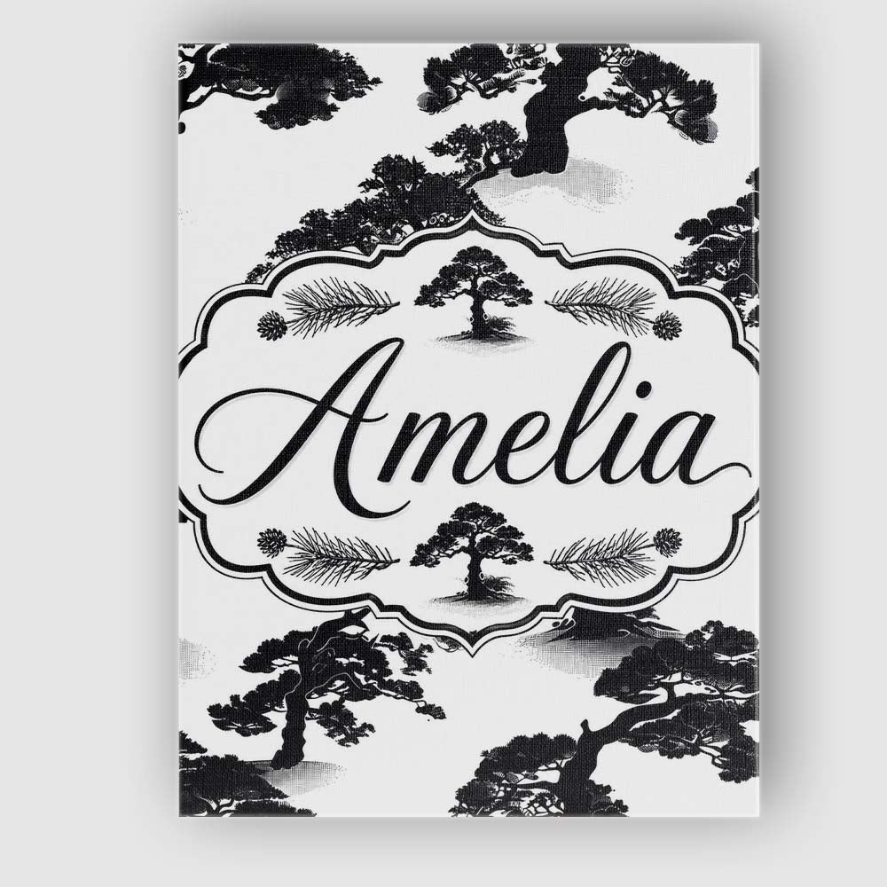 Personalised Name Bold Black Bonsai Tree Custom Unique Gift Idea Elegant Feature Canvas Wall Art Print Decor Picture Ready to Hang