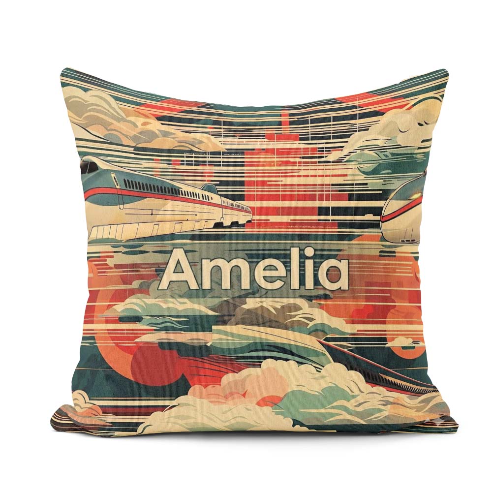 Custom Name Modern High Speed with Rising Sun and Clouds Pattern Square Filled Cushion Throw Pillow Sofa Bed Home Decor Zip Washable UK Made