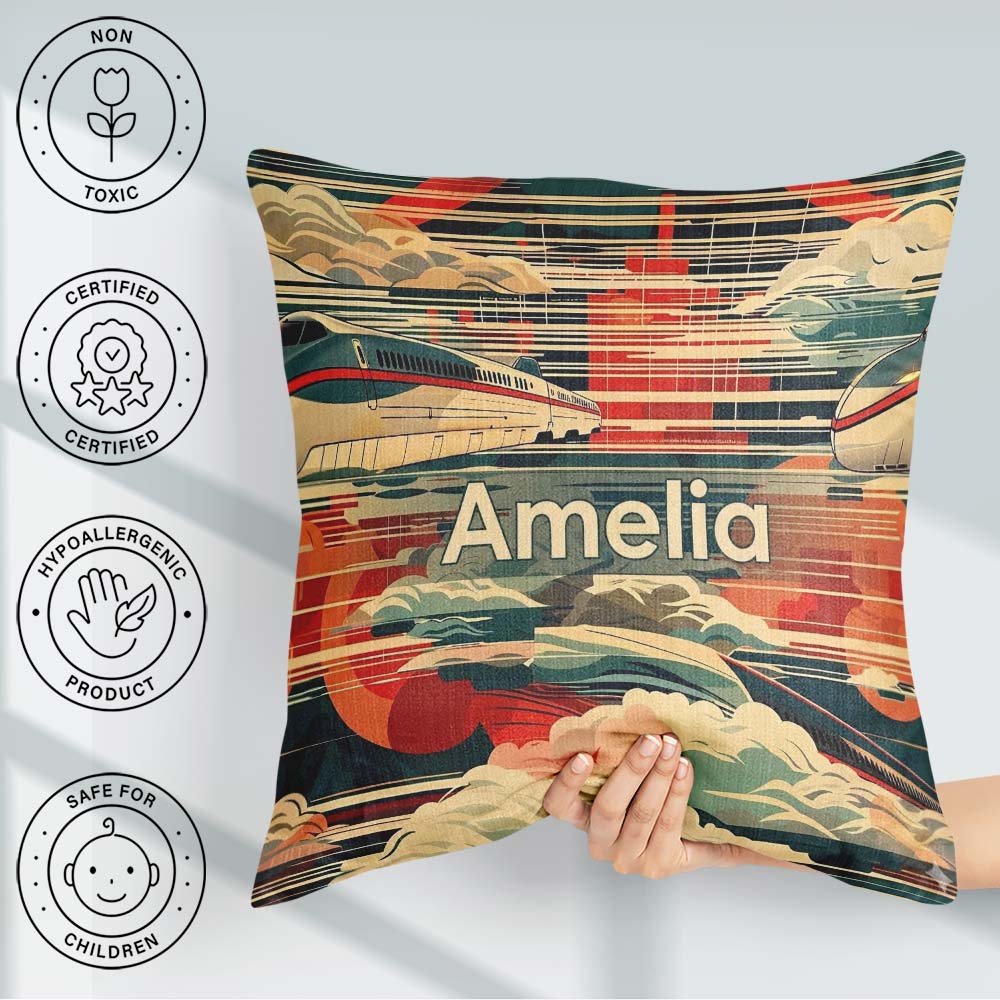 Custom Name Modern High Speed with Rising Sun and Clouds Pattern Square Filled Cushion Throw Pillow Sofa Bed Home Decor Zip Washable UK Made
