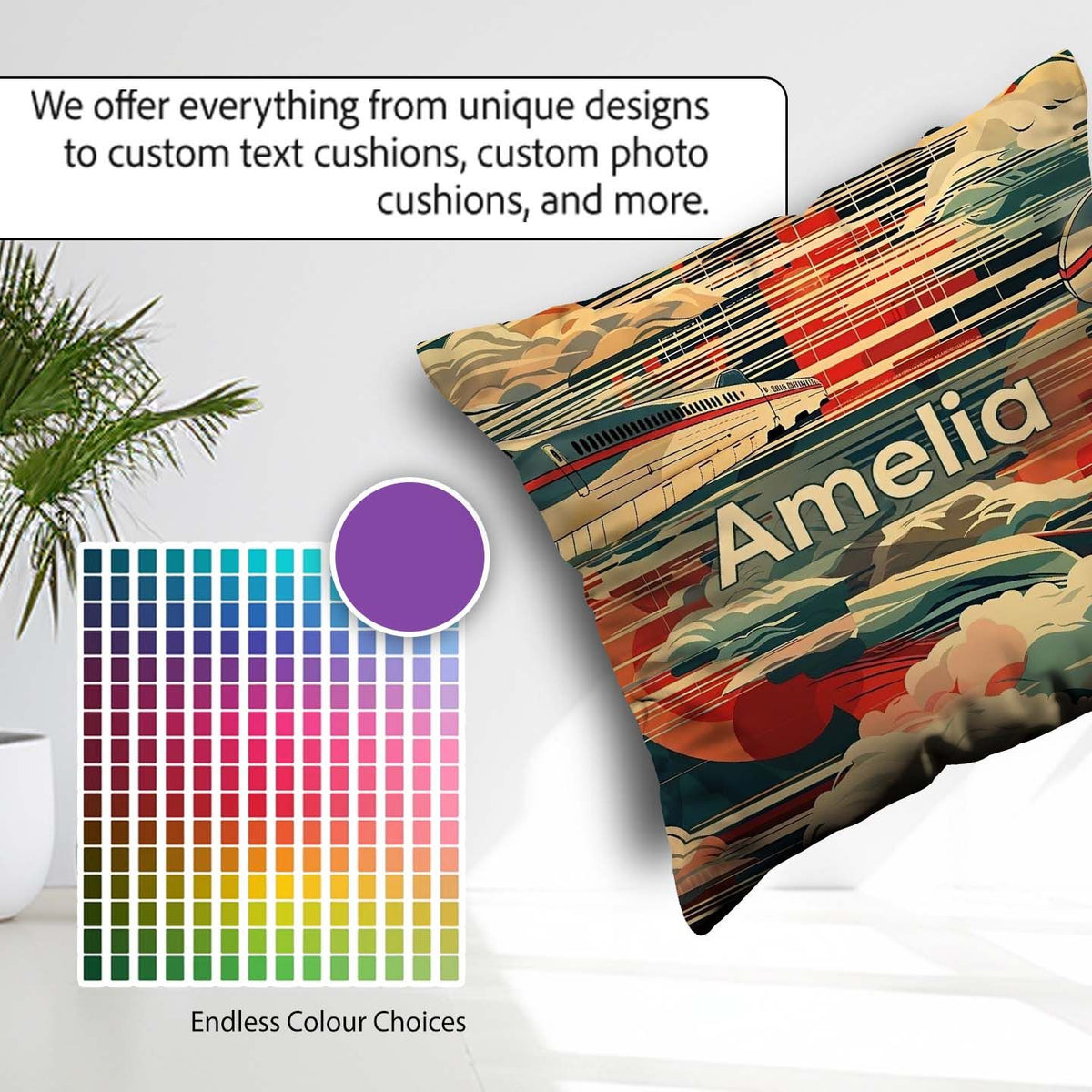 Custom Name Modern High Speed with Rising Sun and Clouds Pattern Square Filled Cushion Throw Pillow Sofa Bed Home Decor Zip Washable UK Made