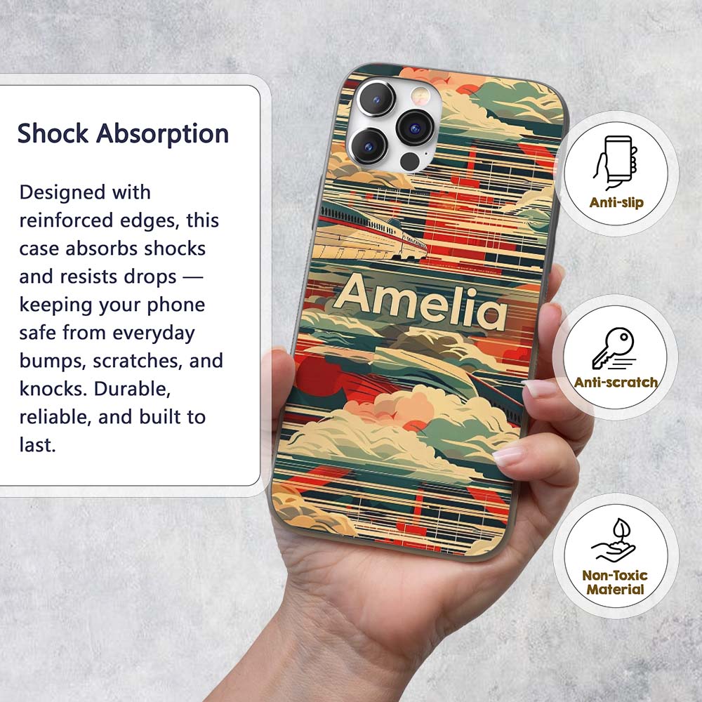 Modern High Speed Train with Decorative Design Custom Name Protective Phone Case Mobile Cover Durable Everyday Smartphone Shock Resistant