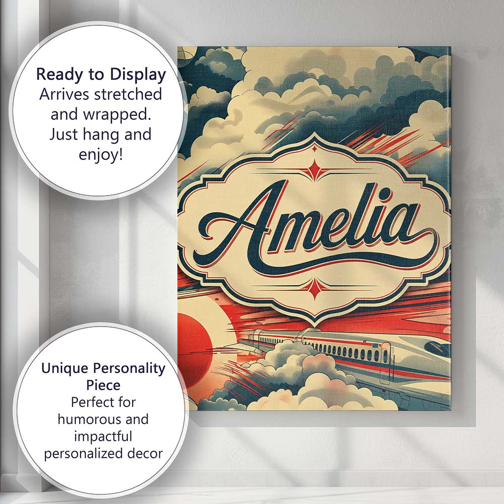Personalised Name Stylized Fast Train Custom Modern Room Accent Creative Decorator Style Canvas Wall Art Print Decor Picture Ready to Hang