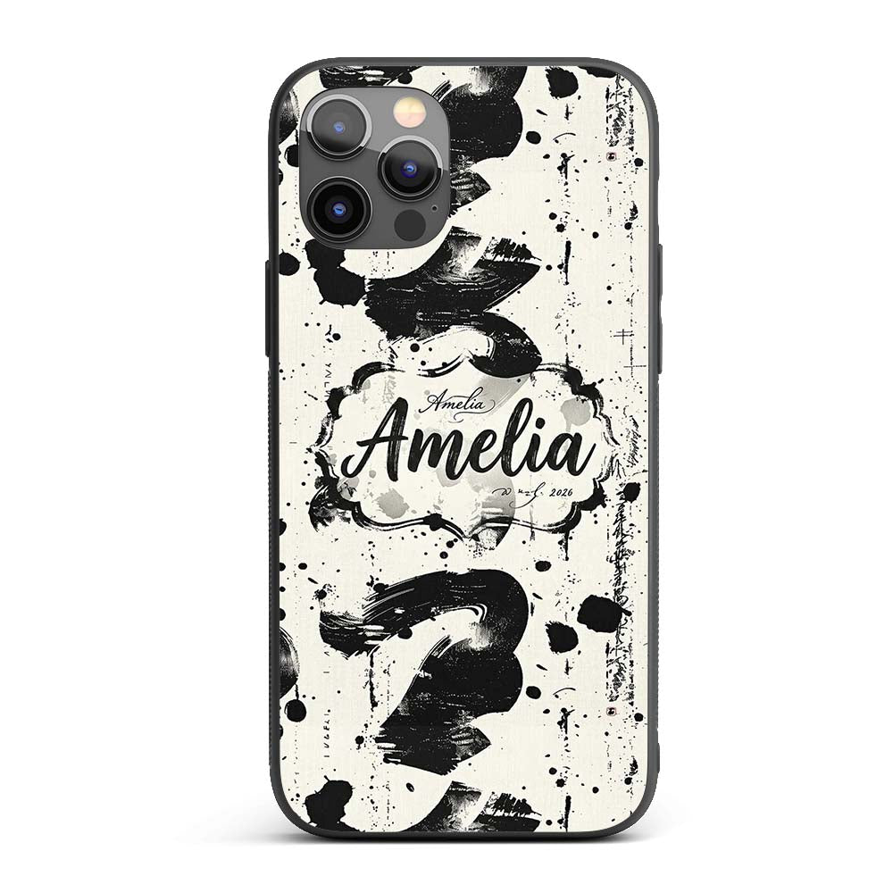 Expressive Black Ink Calligraphy Brush Marks on Custom Name Protective Phone Case Mobile Cover Durable Everyday Smartphone Shock Resistant