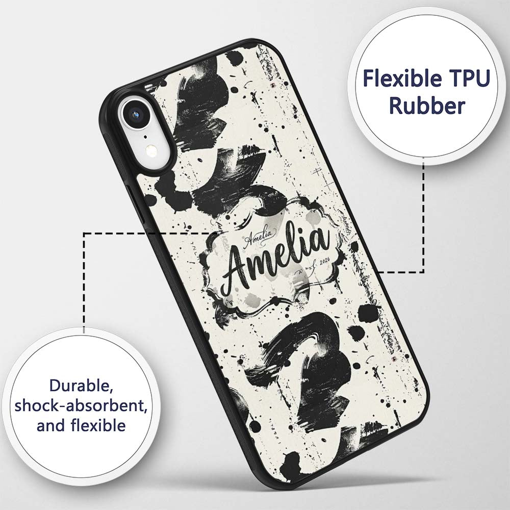 Expressive Black Ink Calligraphy Brush Marks on Custom Name Protective Phone Case Mobile Cover Durable Everyday Smartphone Shock Resistant