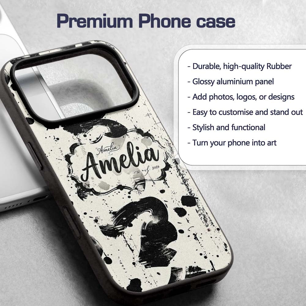 Expressive Black Ink Calligraphy Brush Marks on Custom Name Protective Phone Case Mobile Cover Durable Everyday Smartphone Shock Resistant