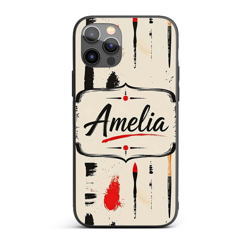 Traditional Japanese Calligraphy Tools and Brush Custom Name Protective Phone Case Mobile Cover Durable Everyday Smartphone Shock Resistant