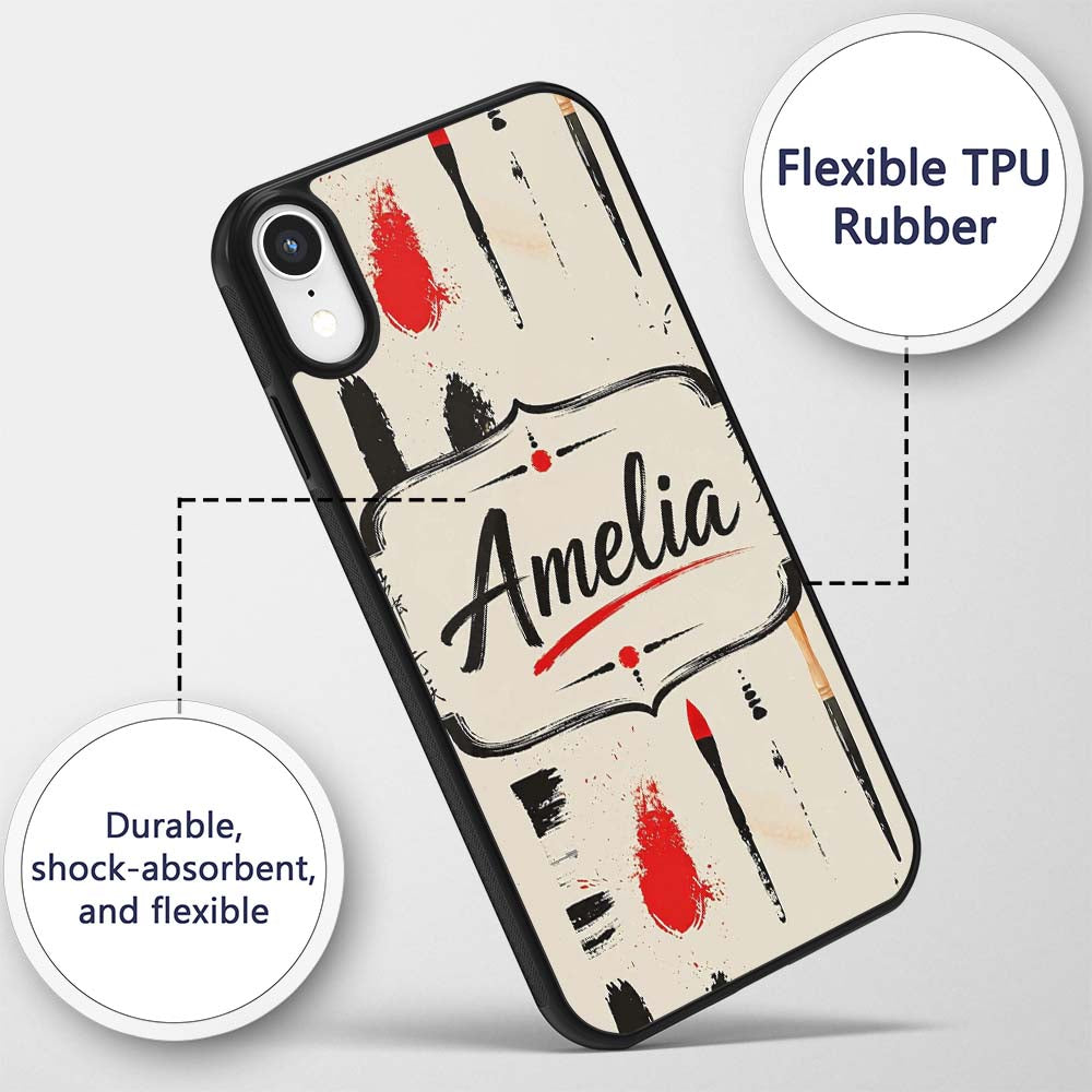 Traditional Japanese Calligraphy Tools and Brush Custom Name Protective Phone Case Mobile Cover Durable Everyday Smartphone Shock Resistant