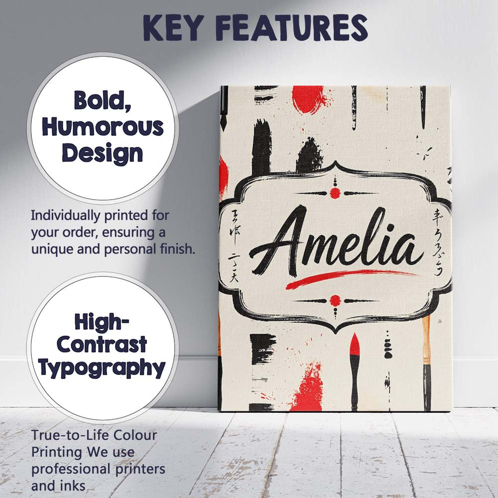 Personalised Name Traditional Japanese Custom Modern Room Accent Elegant Feature Canvas Wall Art Print Decor Picture Ready to Hang