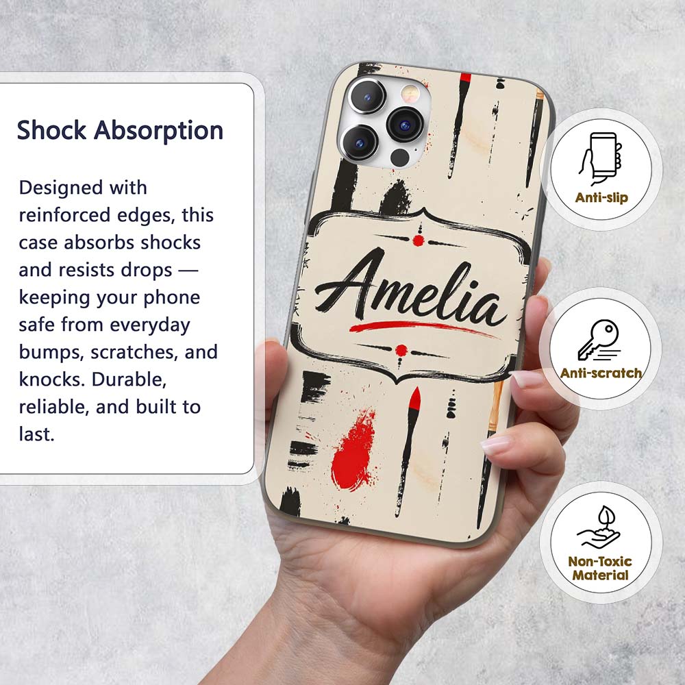 Traditional Japanese Calligraphy Tools and Brush Custom Name Protective Phone Case Mobile Cover Durable Everyday Smartphone Shock Resistant