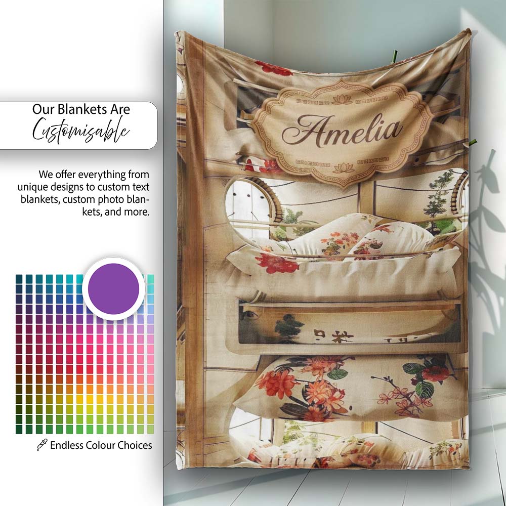 Luxury Capsule Bed Pods with Floral Bedding and Soft Lighting Design Personalised Custom Name Super Soft Fleece Blanket Bed Sofa Throw