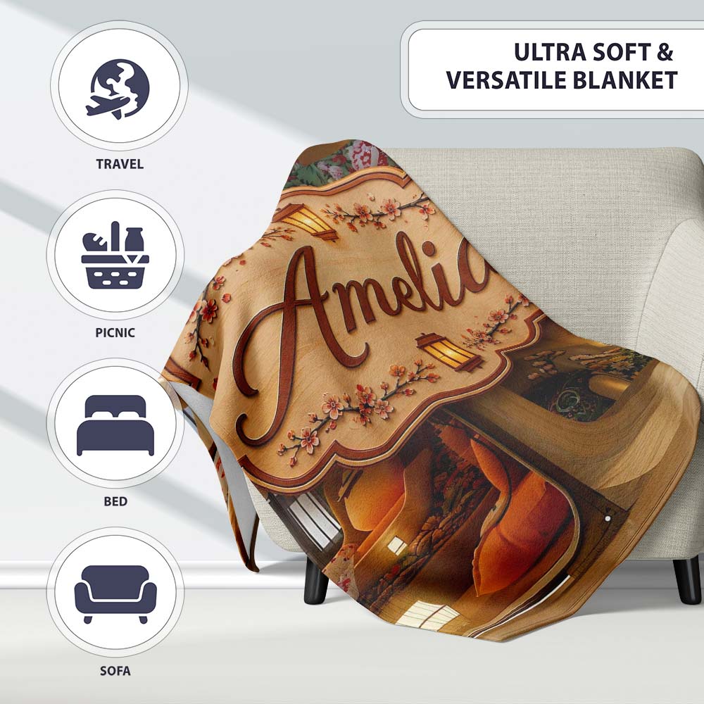 Capsule Living Pods with Decorative Interiors Contemporary Japanese Personalised Custom Name Super Soft Fleece Blanket Bed Sofa Throw