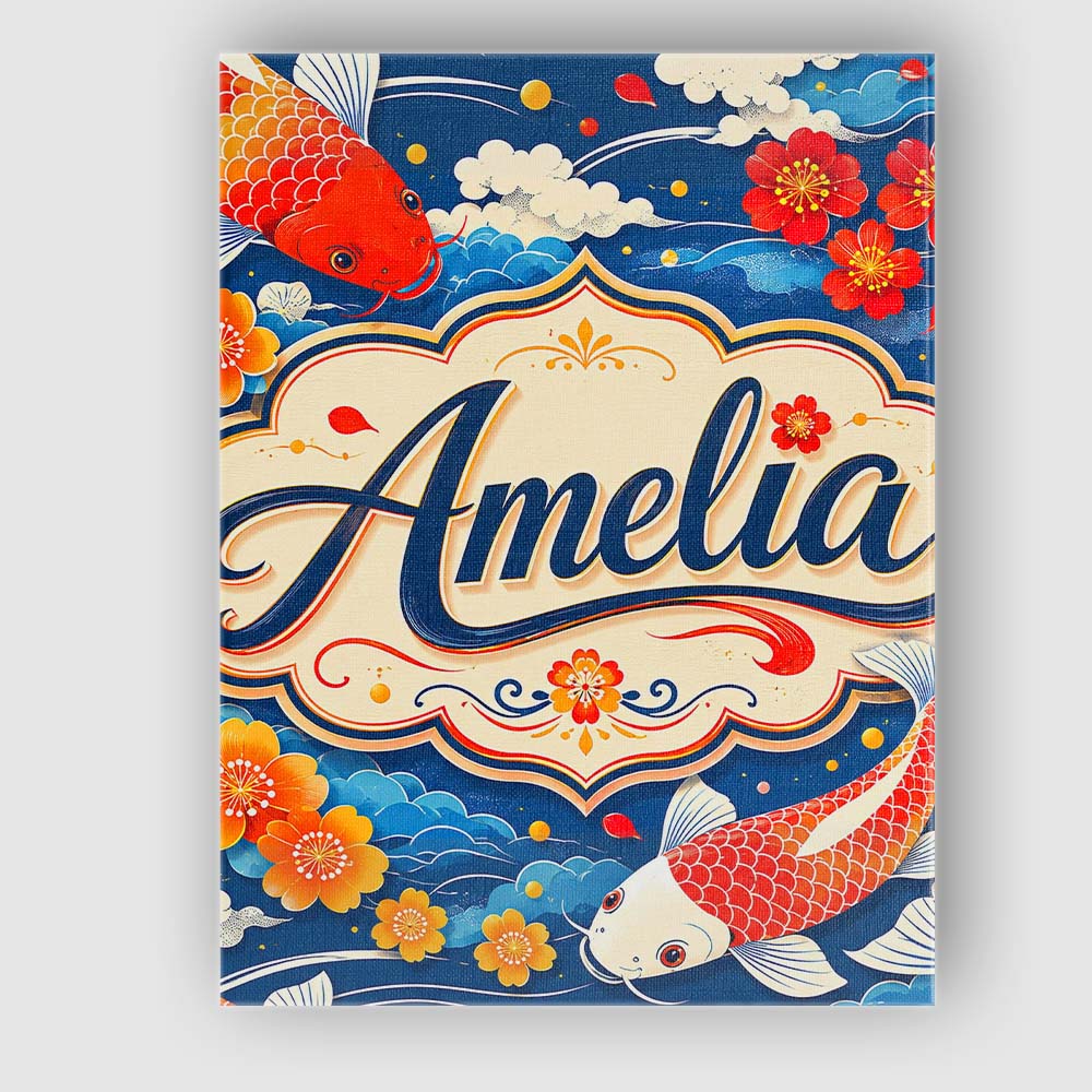 Personalised Name Colorful Koi Fish with Custom Unique Gift Idea Elegant Feature Canvas Wall Art Print Decor Picture Ready to Hang