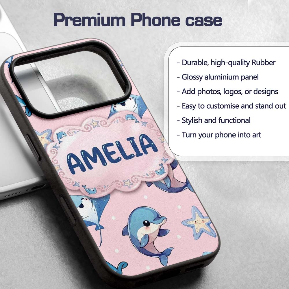 Cute Dolphin Stingray Starfish Cartoon Sea Life Custom Name Protective Phone Case Mobile Cover Durable Everyday Smartphone Shock Resistant