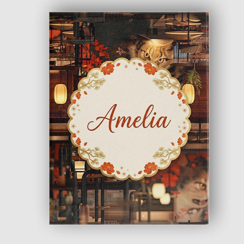 Personalised Name Artistic Cat with Red Custom Modern Room Accent Elegant Feature Canvas Wall Art Print Decor Picture Ready to Hang
