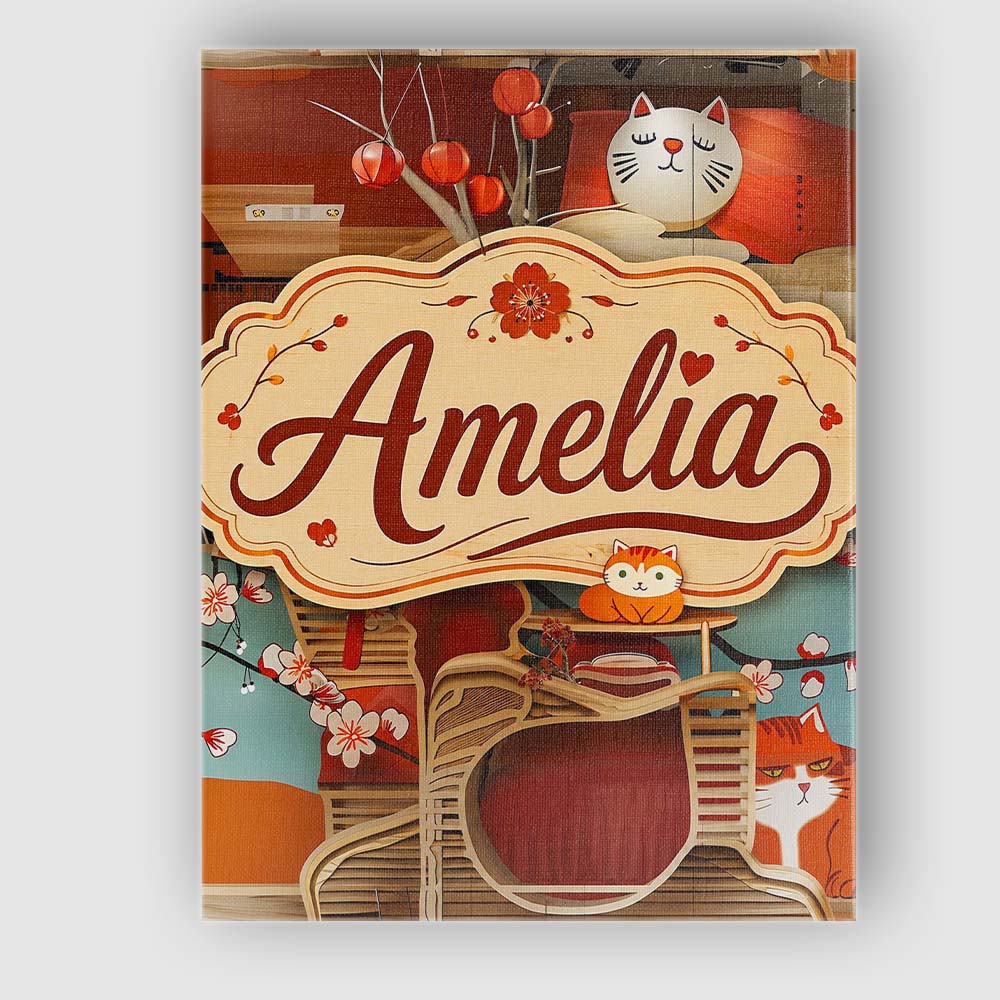 Personalised Name Cute Cartoon Cats with Custom Unique Gift Idea Elegant Feature Canvas Wall Art Print Decor Picture Ready to Hang