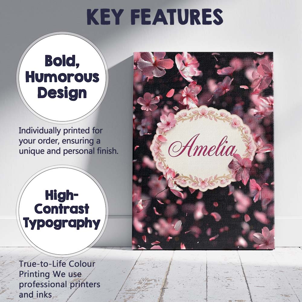 Personalised Name Delicate Sakura Blossoms Custom Unique Gift Idea Elegant Feature Canvas Wall Art Print Decor Picture Ready to Hang