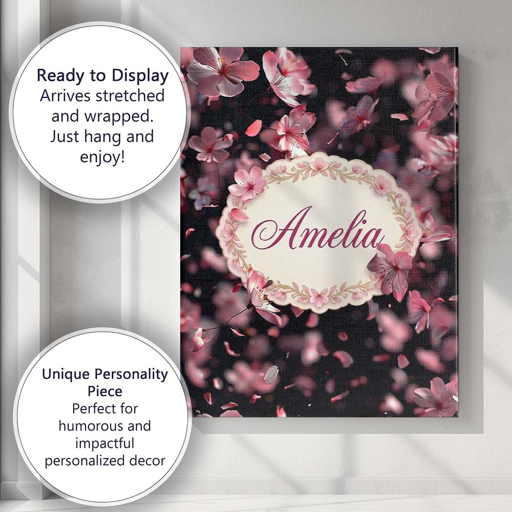 Personalised Name Delicate Sakura Blossoms Custom Unique Gift Idea Elegant Feature Canvas Wall Art Print Decor Picture Ready to Hang