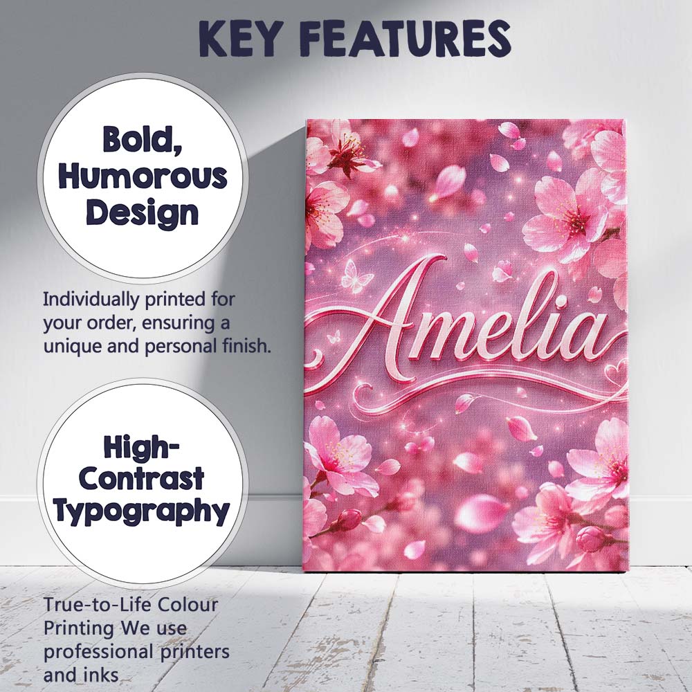 Personalised Name Dreamy Pink Cherry Custom Premium Decorative Design Modern Room Accent Canvas Wall Art Print Decor Picture Ready to Hang