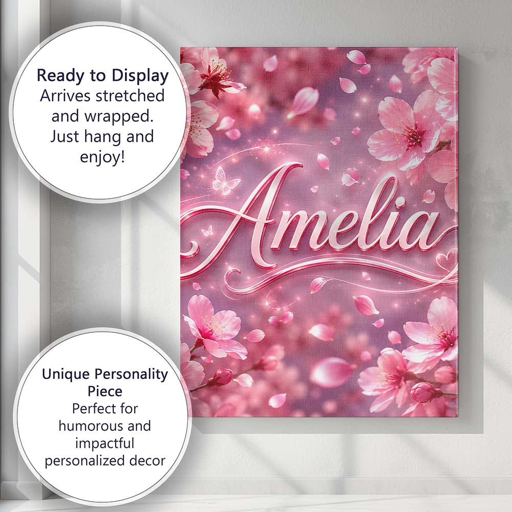 Personalised Name Dreamy Pink Cherry Custom Premium Decorative Design Modern Room Accent Canvas Wall Art Print Decor Picture Ready to Hang
