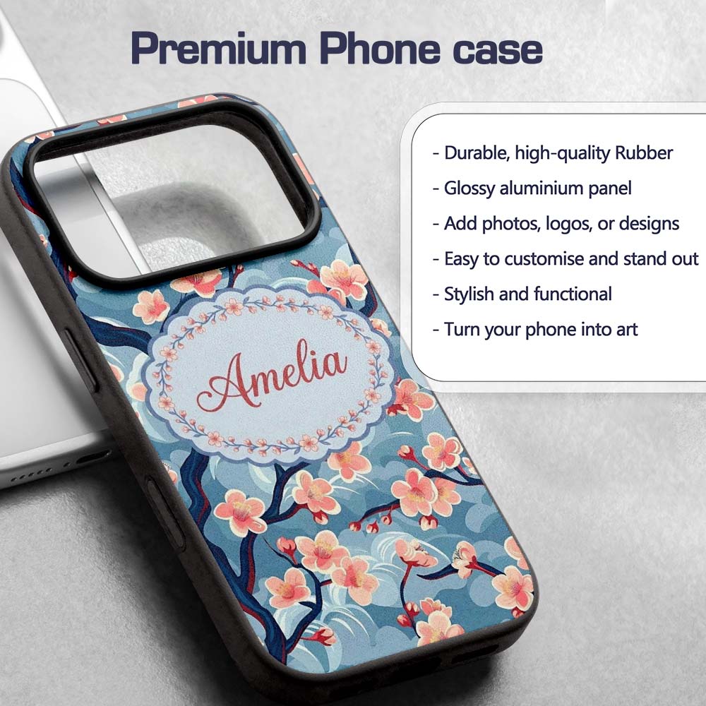 Japanese Cherry Blossom Tree Branches with Cloud Custom Name Protective Phone Case Mobile Cover Durable Everyday Smartphone Shock Resistant