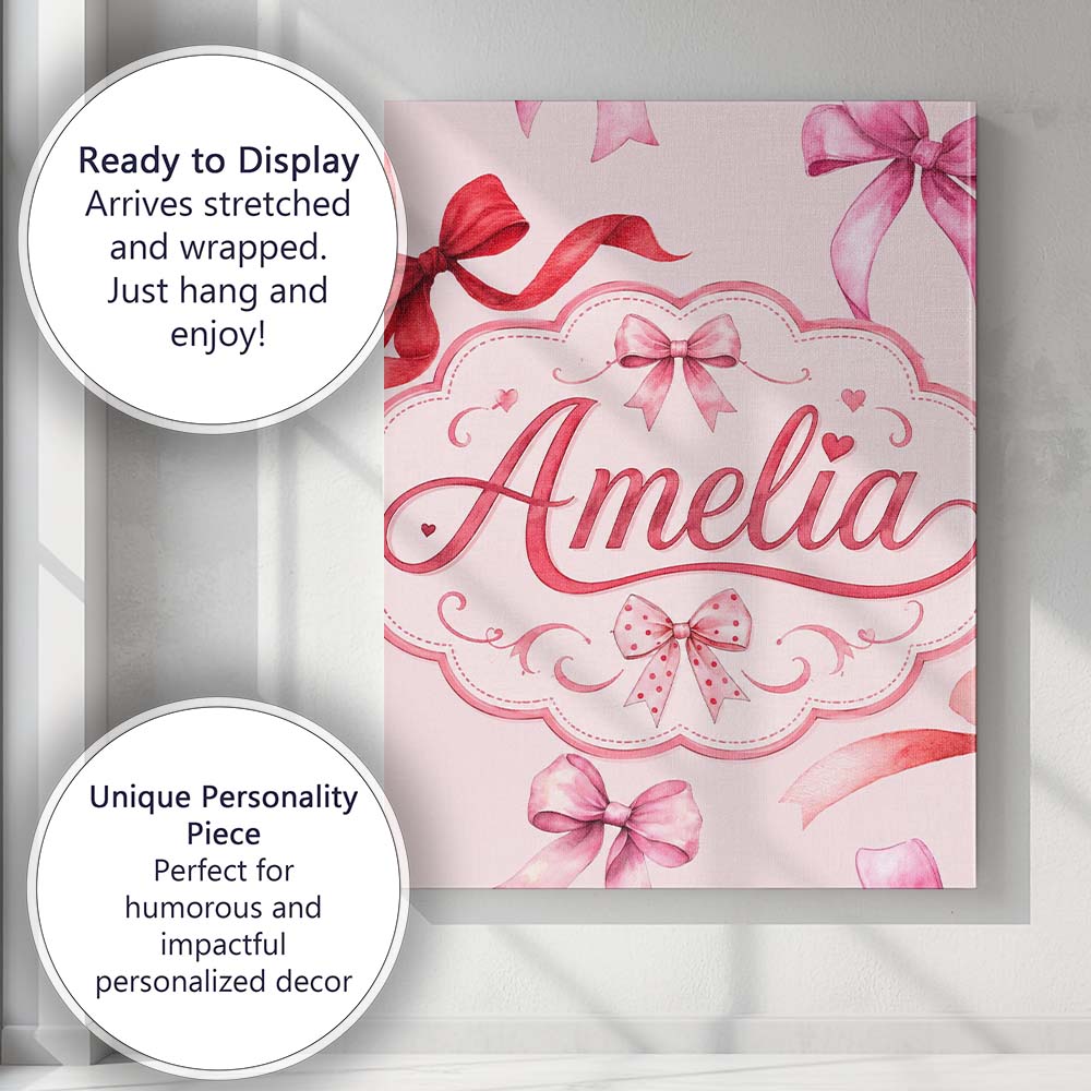 Personalised Name Watercolor Red and Pink Custom Unique Gift Idea Elegant Feature Canvas Wall Art Print Decor Picture Ready to Hang