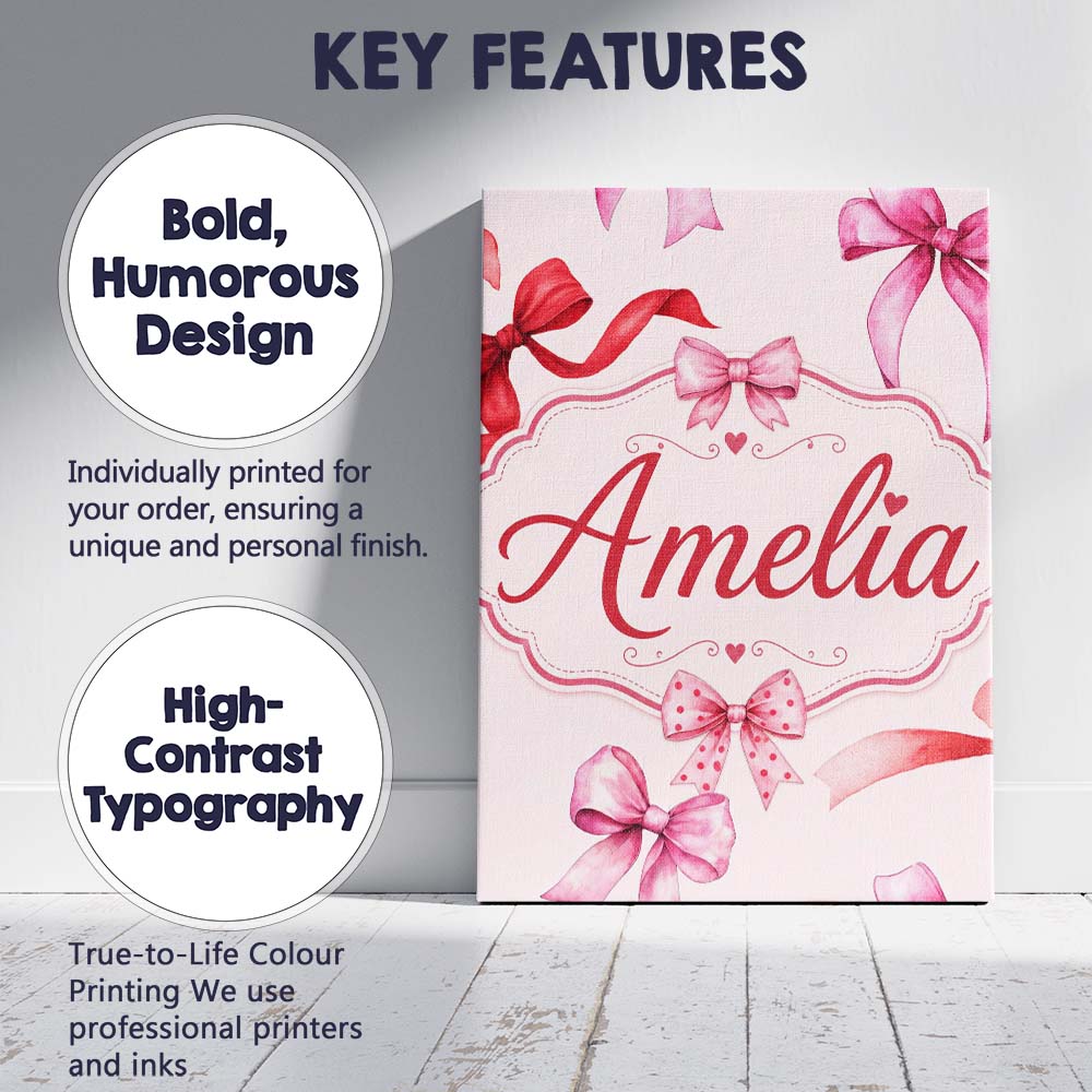 Personalised Name Watercolor Red and Pink Custom Unique Gift Idea Elegant Feature Canvas Wall Art Print Decor Picture Ready to Hang