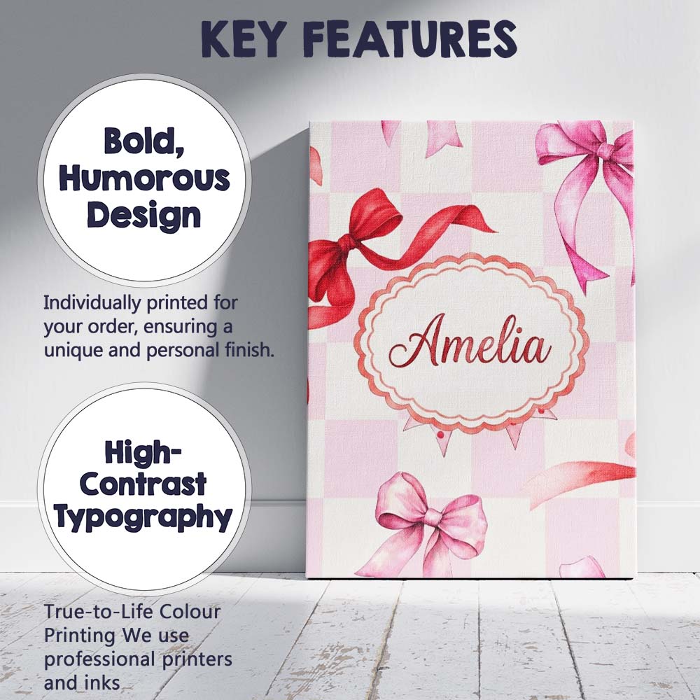 Personalised Name Watercolor Red and Pink Custom Unique Gift Idea Elegant Feature Canvas Wall Art Print Decor Picture Ready to Hang