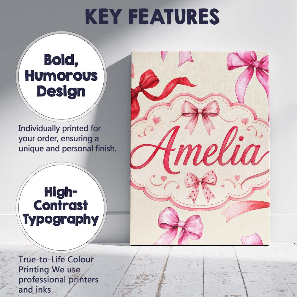 Personalised Name Watercolor Red and Pink Custom Unique Gift Idea Elegant Feature Canvas Wall Art Print Decor Picture Ready to Hang