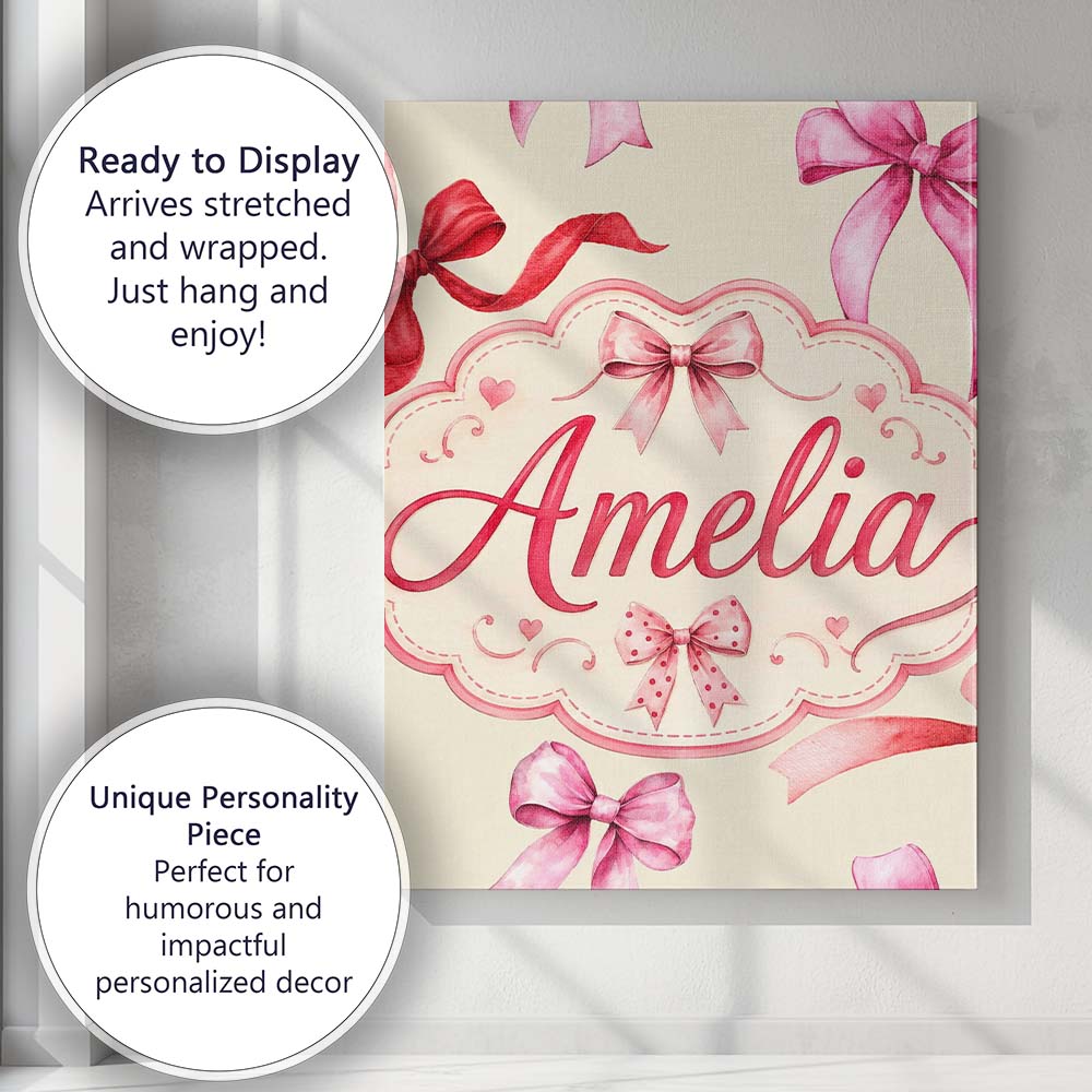 Personalised Name Watercolor Red and Pink Custom Unique Gift Idea Elegant Feature Canvas Wall Art Print Decor Picture Ready to Hang