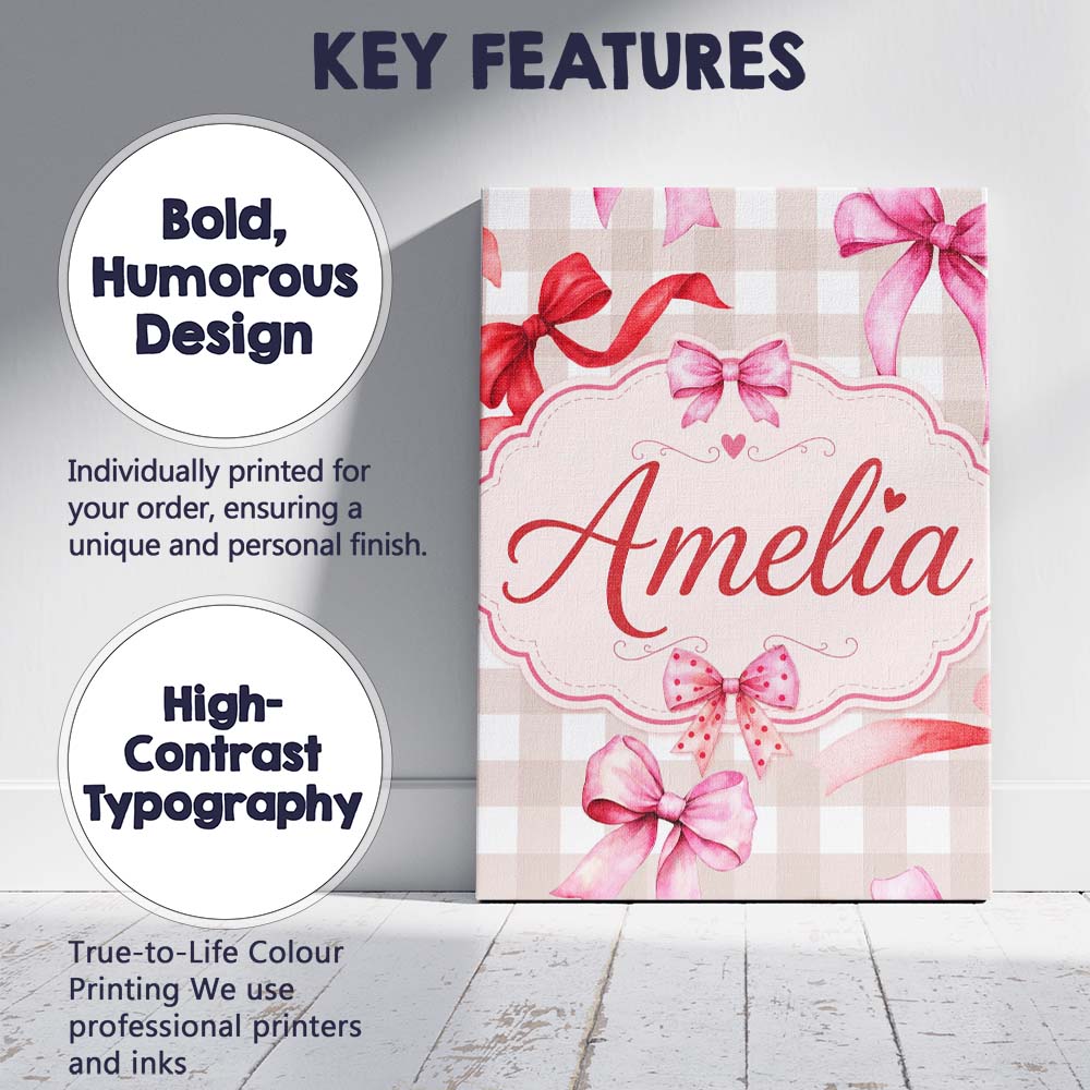 Personalised Name Watercolor Red and Pink Custom Unique Gift Idea Elegant Feature Canvas Wall Art Print Decor Picture Ready to Hang