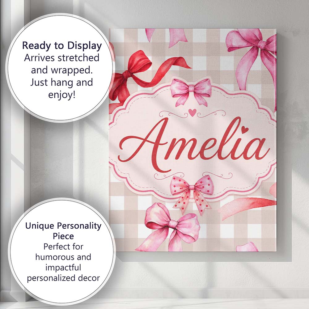 Personalised Name Watercolor Red and Pink Custom Unique Gift Idea Elegant Feature Canvas Wall Art Print Decor Picture Ready to Hang
