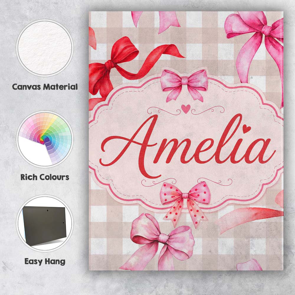 Personalised Name Watercolor Red and Pink Custom Unique Gift Idea Elegant Feature Canvas Wall Art Print Decor Picture Ready to Hang