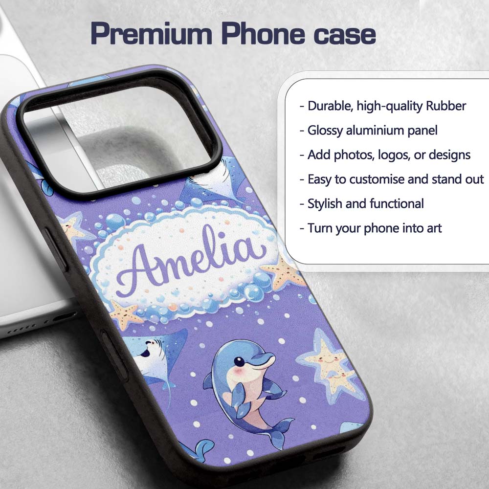 Cute Dolphin Stingray Starfish Ocean Sea Life Custom Name Protective Phone Case Mobile Cover Durable Everyday Smartphone Shock Resistant