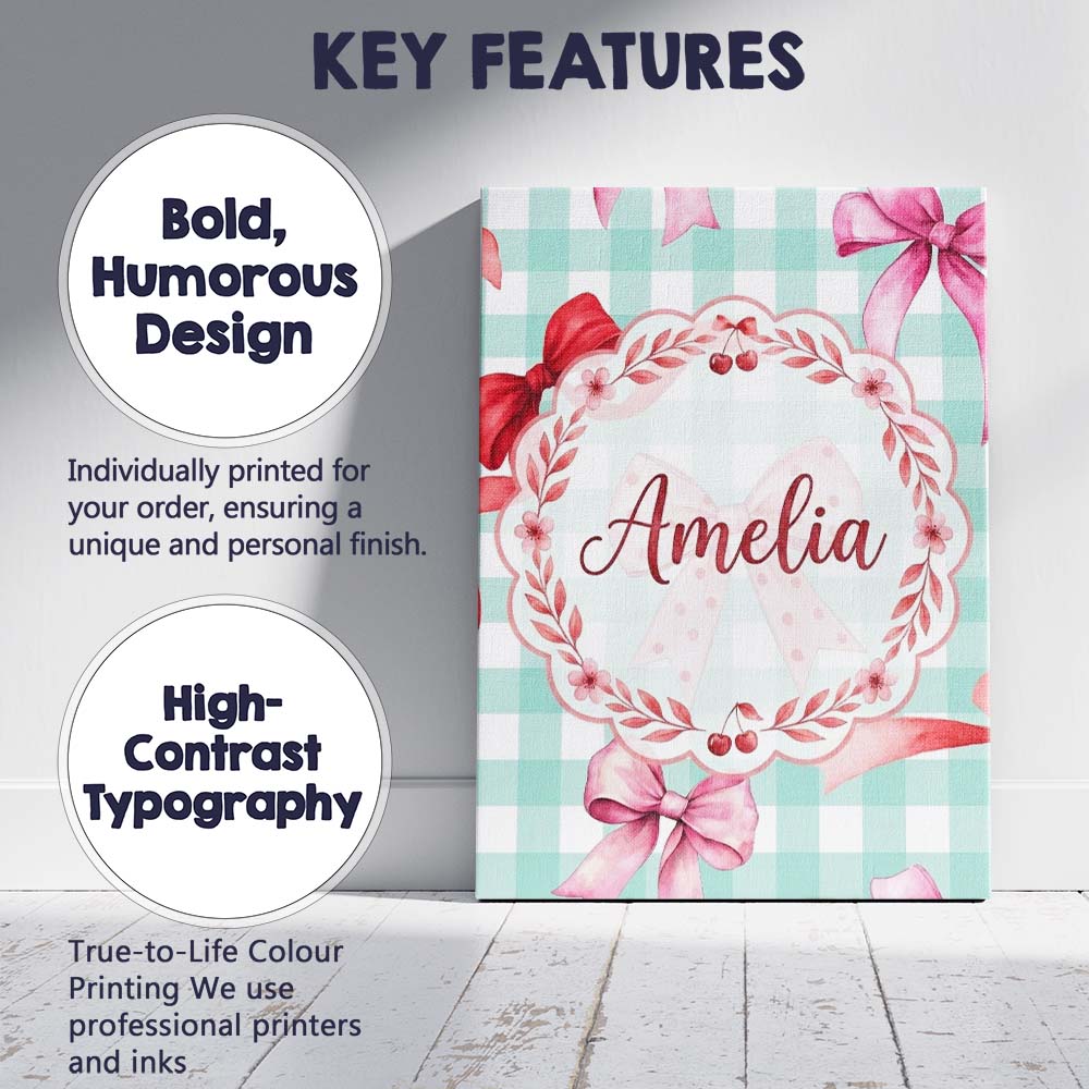 Personalised Name Watercolor Red and Pink Custom Unique Gift Idea Elegant Feature Canvas Wall Art Print Decor Picture Ready to Hang