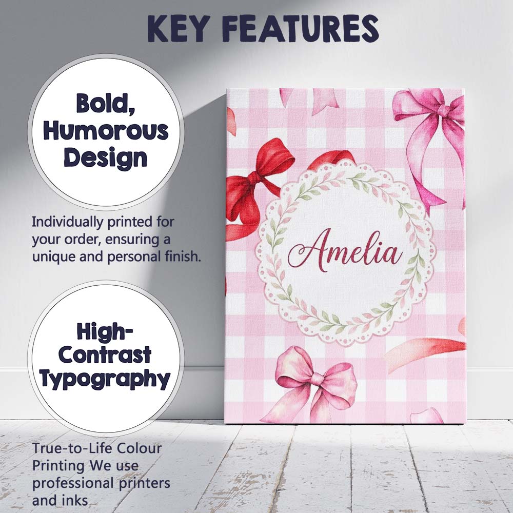 Personalised Name Watercolor Red and Pink Custom Unique Gift Idea Elegant Feature Canvas Wall Art Print Decor Picture Ready to Hang