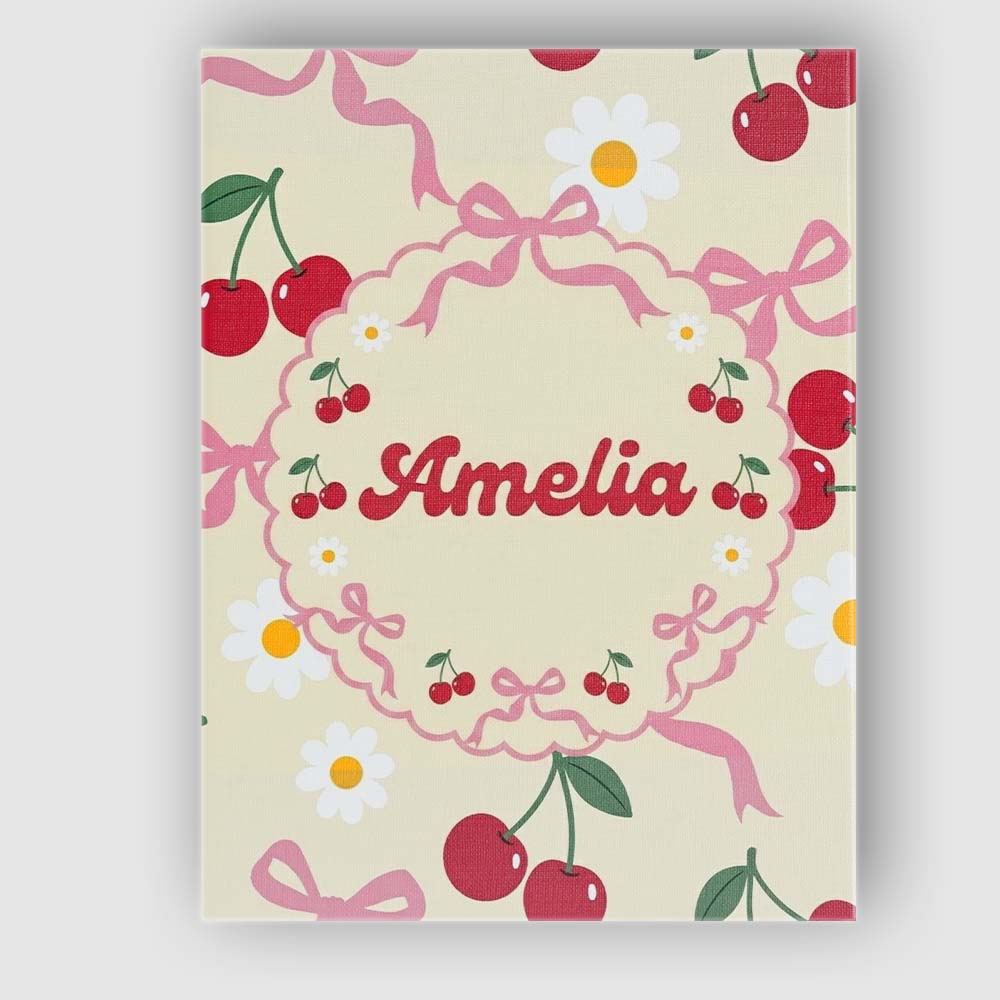 Personalised Name Cute Cherry and Daisy Custom Modern Room Accent Elegant Feature Canvas Wall Art Print Decor Picture Ready to Hang