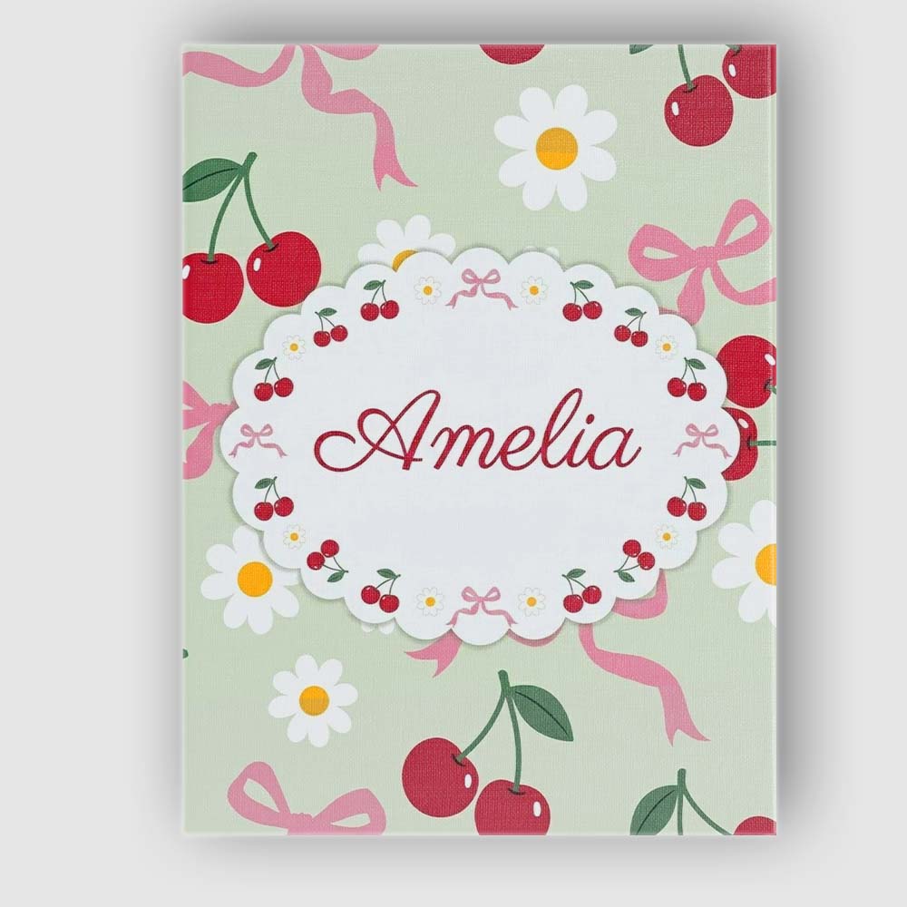 Personalised Name Cute Cherry and Daisy Custom Modern Room Accent Elegant Feature Canvas Wall Art Print Decor Picture Ready to Hang