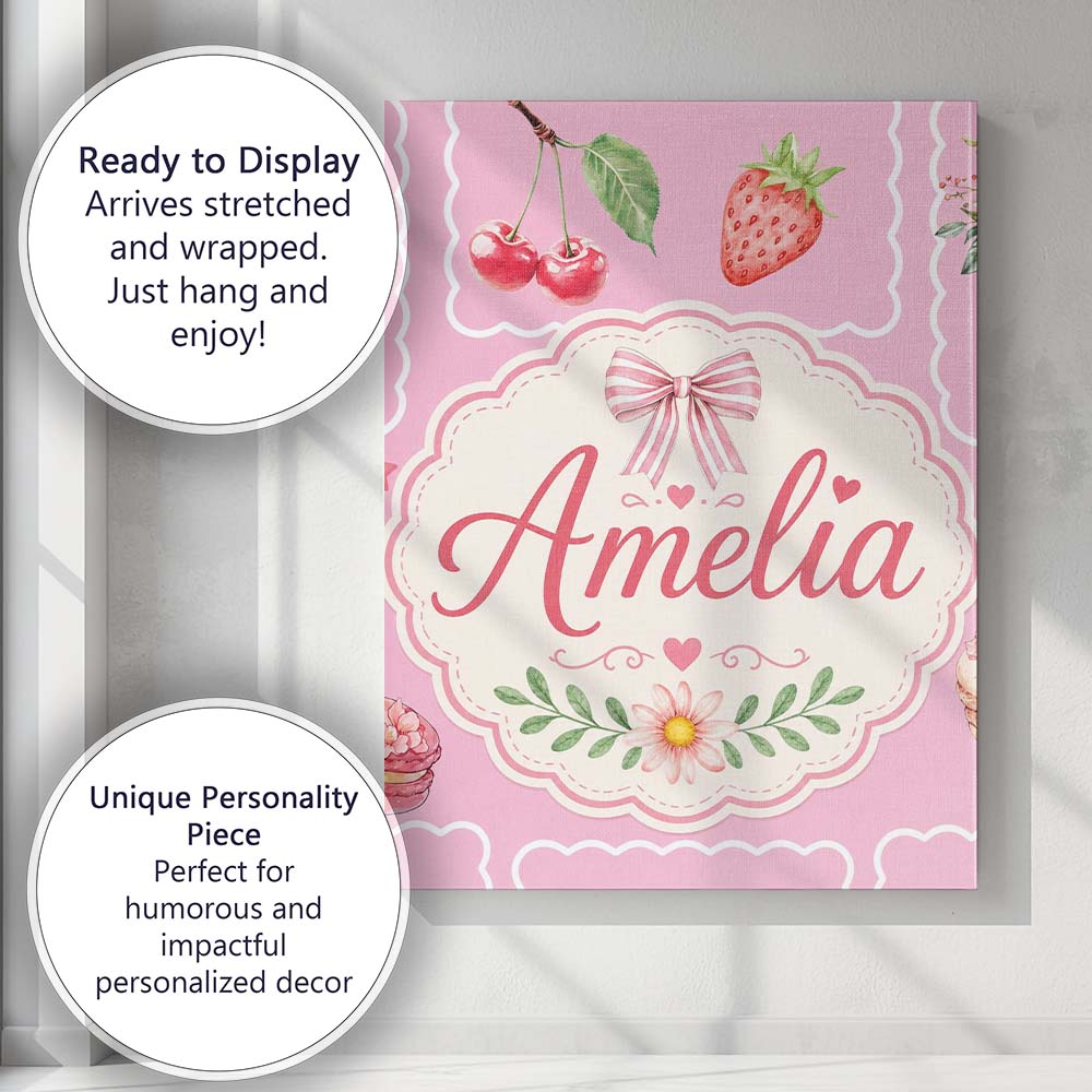 Personalised Name Cute Watercolor Cherry Custom Unique Gift Idea Elegant Feature Canvas Wall Art Print Decor Picture Ready to Hang